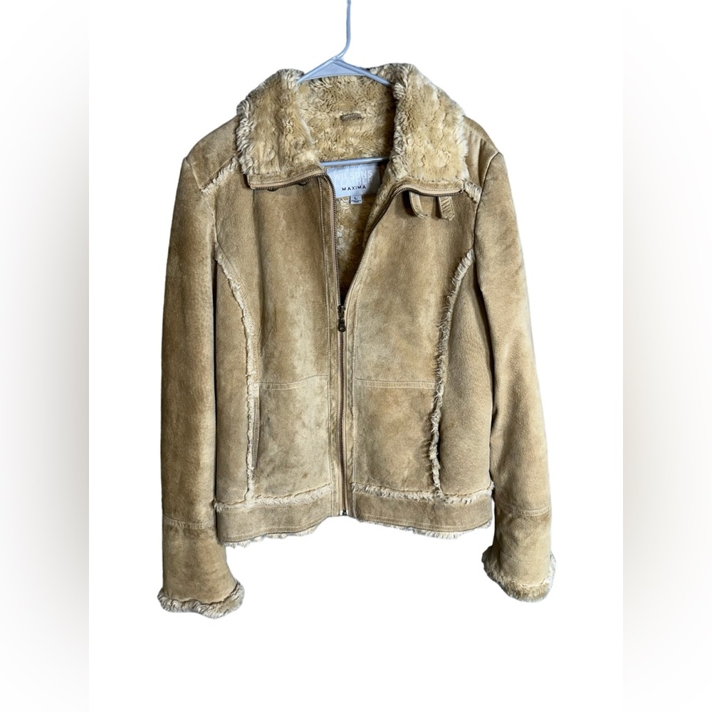 Wilson Leather Maxima Jacket Womens L Tan Suede Leather Faux Fur Lined Y2K